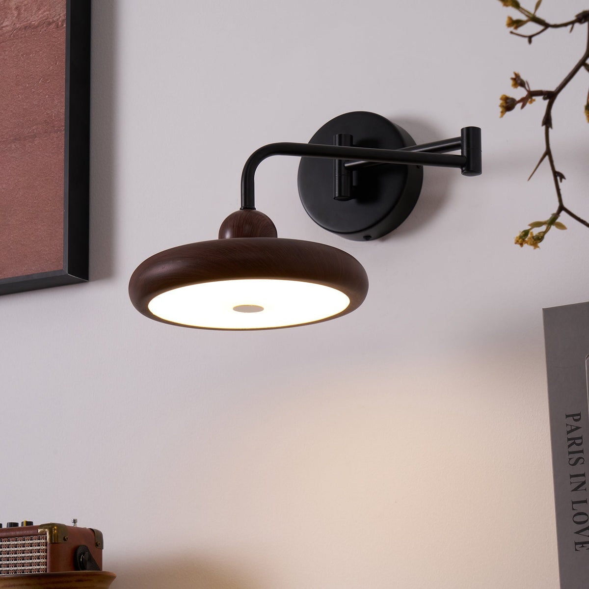 Kenshika Wooden Disc Black Wall Light