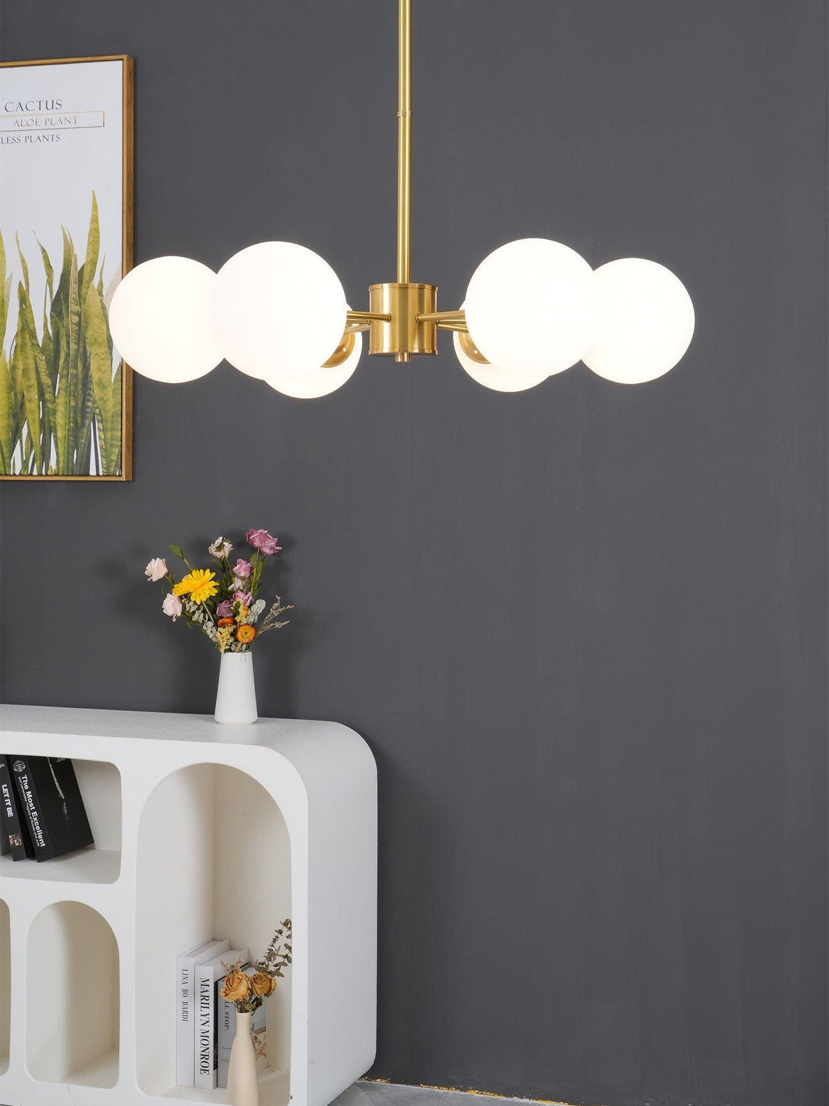Eshlen Chandelier Brass Opal Glass