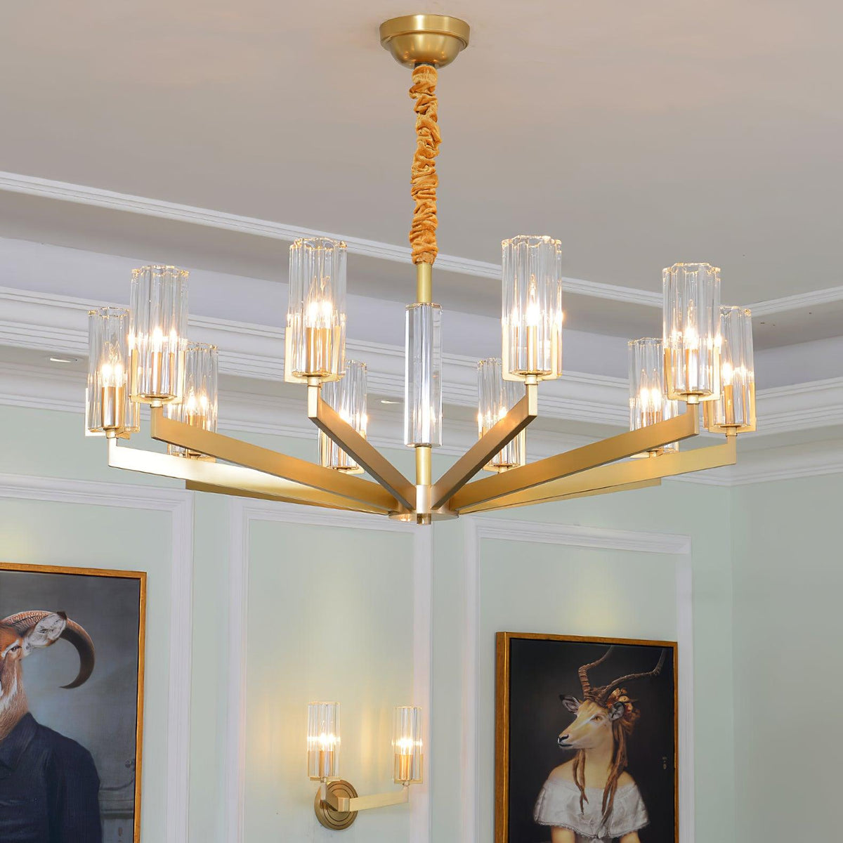 Velinora Chandelier Brass Glass Modern