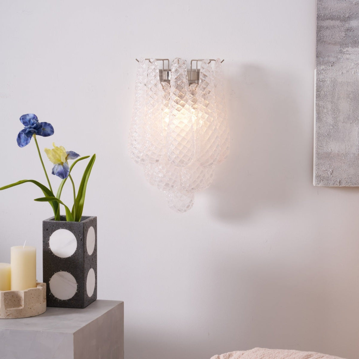 Liorelaria Wall Lamp Pink Teardrop Glass Floral Artistic