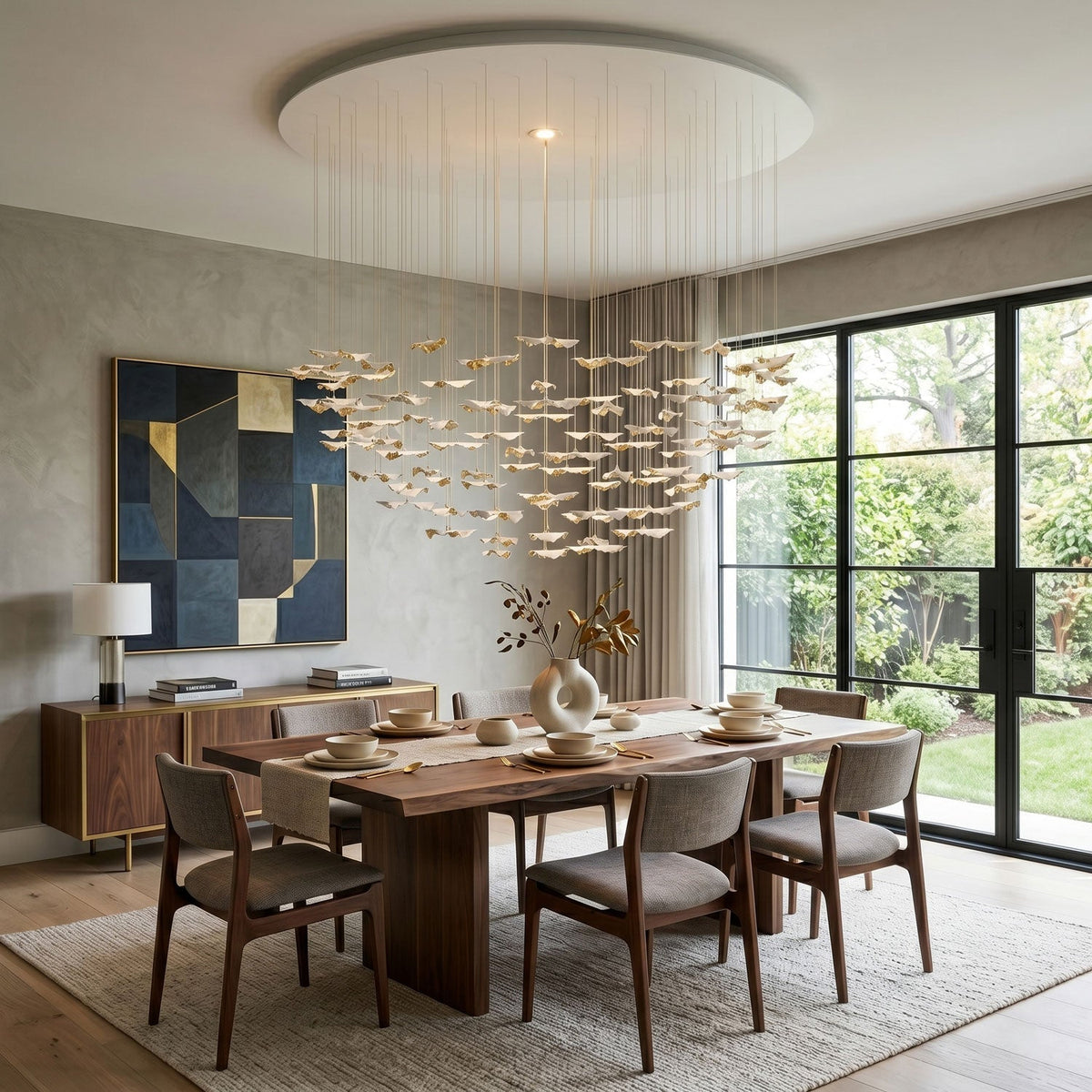 Fiva Leaf Twisted Sculptural Chandelier