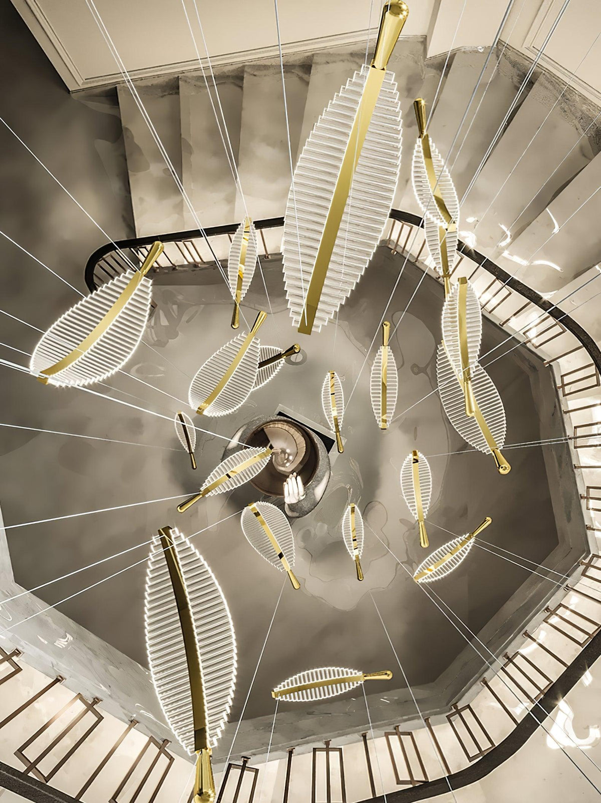Kuo Chandelier Leaf Acrylic Gold Elegant Modern