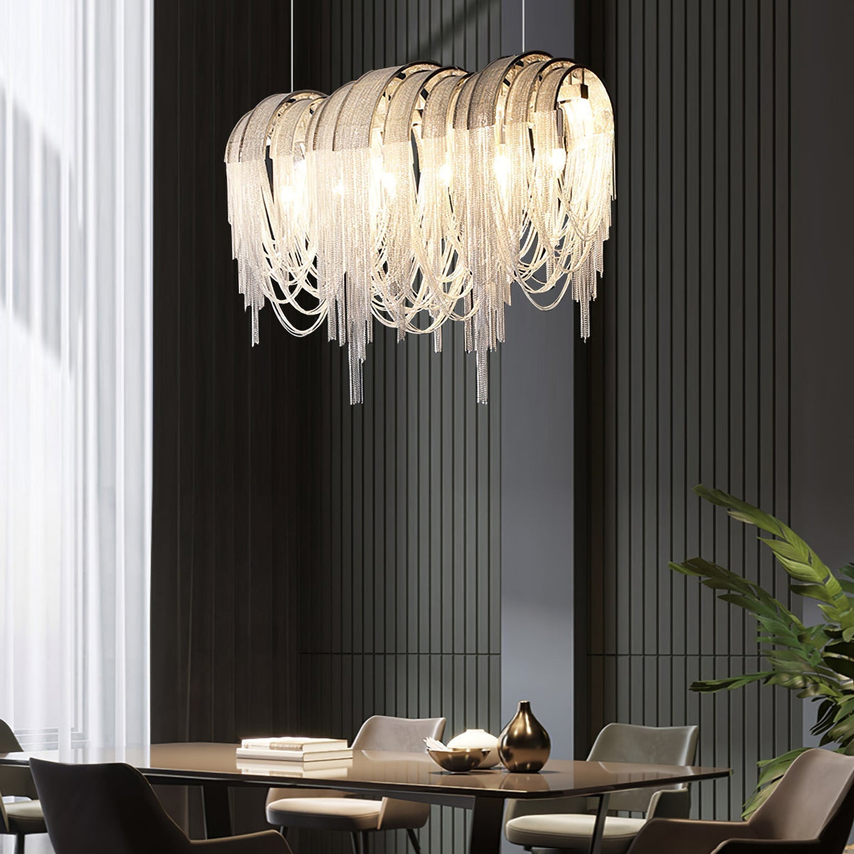 Tarien Chandelier Layered Chain Nickel Luxury