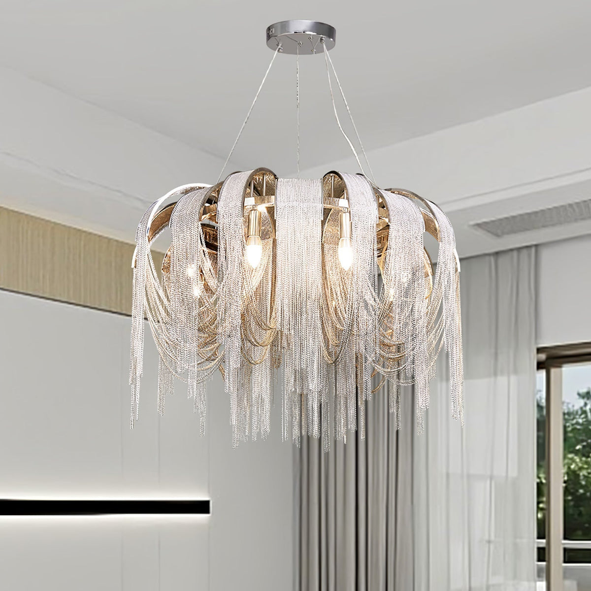 Tarien Chandelier Layered Chain Nickel Luxury