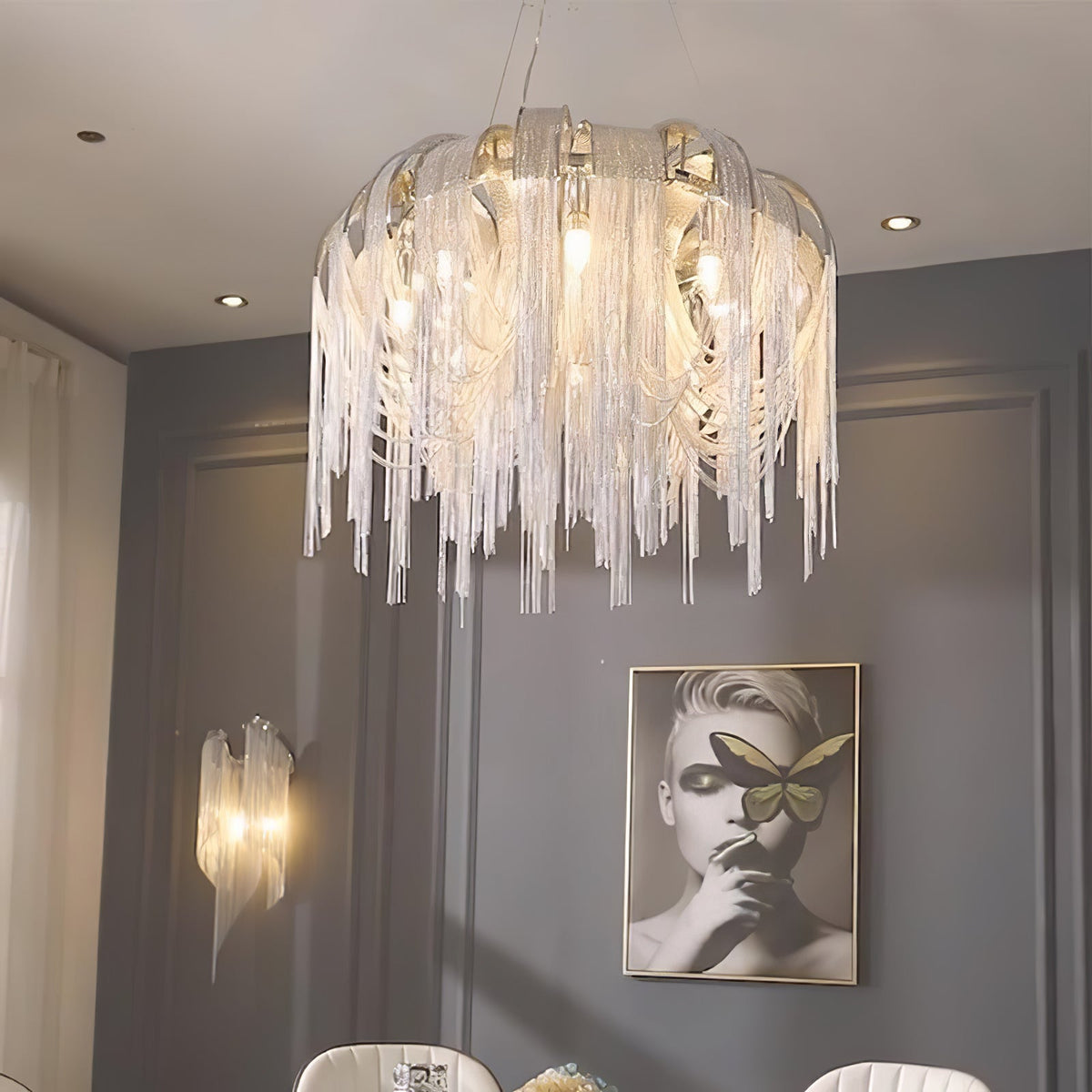 Tarien Chandelier Layered Chain Nickel Luxury