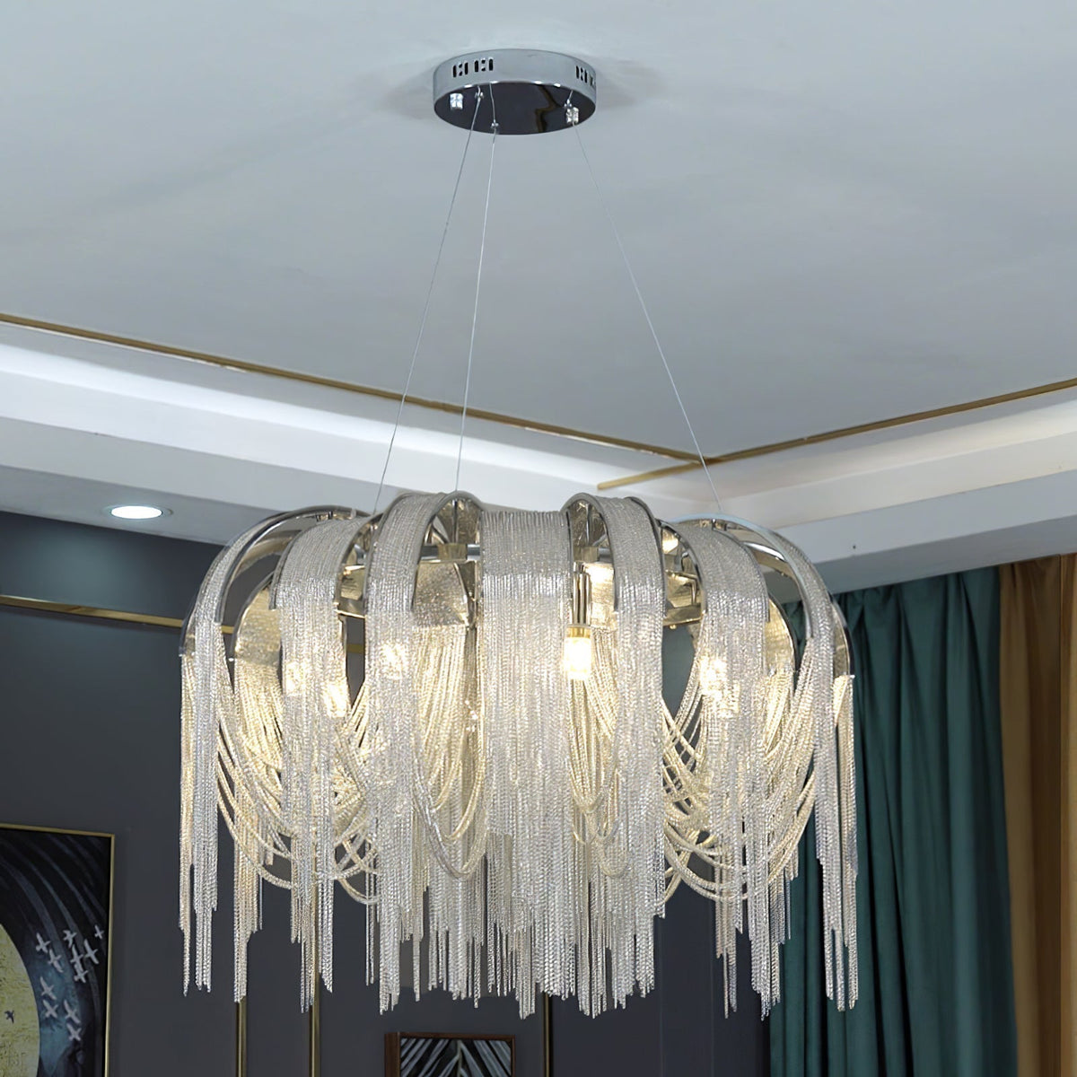 Tarien Chandelier Layered Chain Nickel Luxury