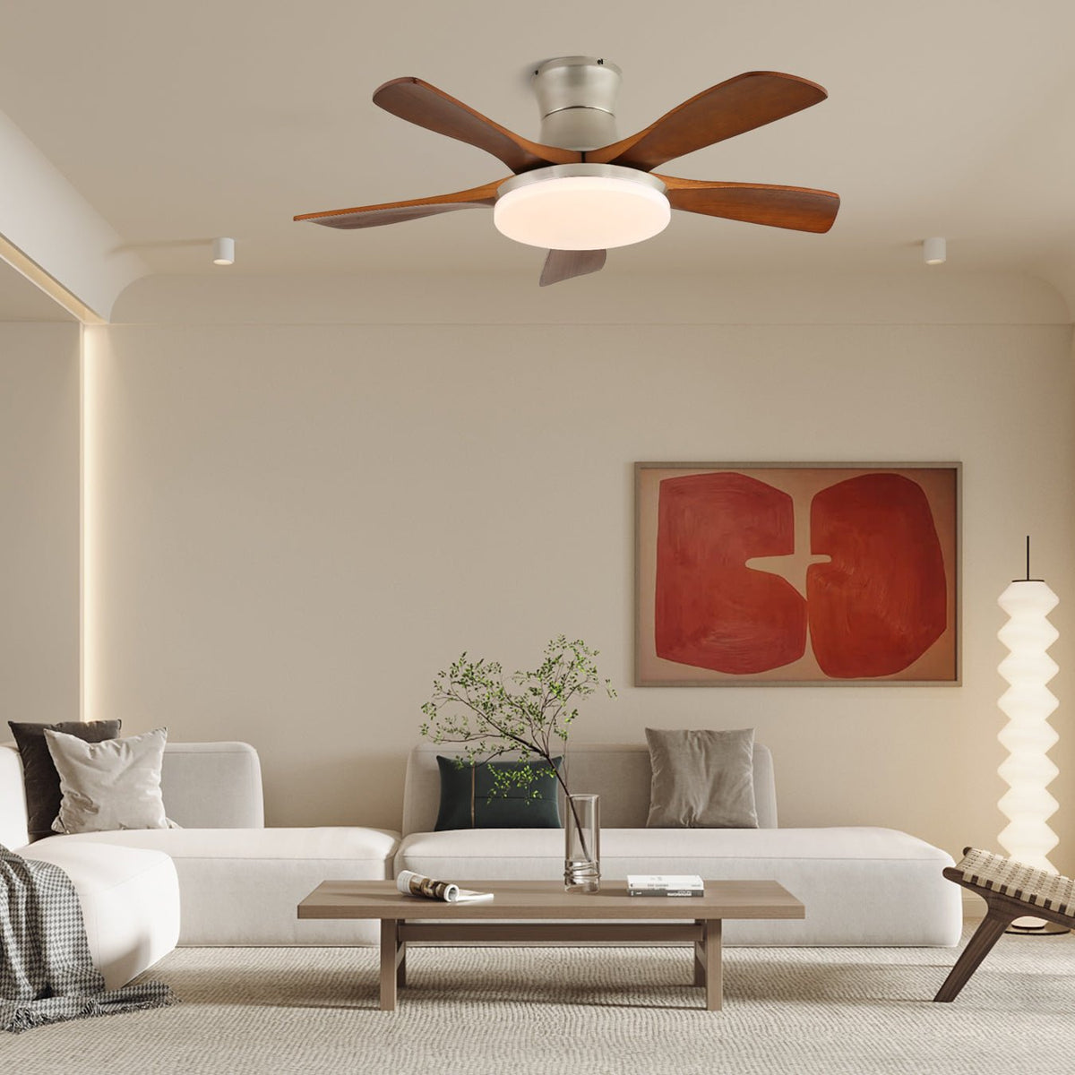 Brevo Ceiling Fan Light Wooden Blade