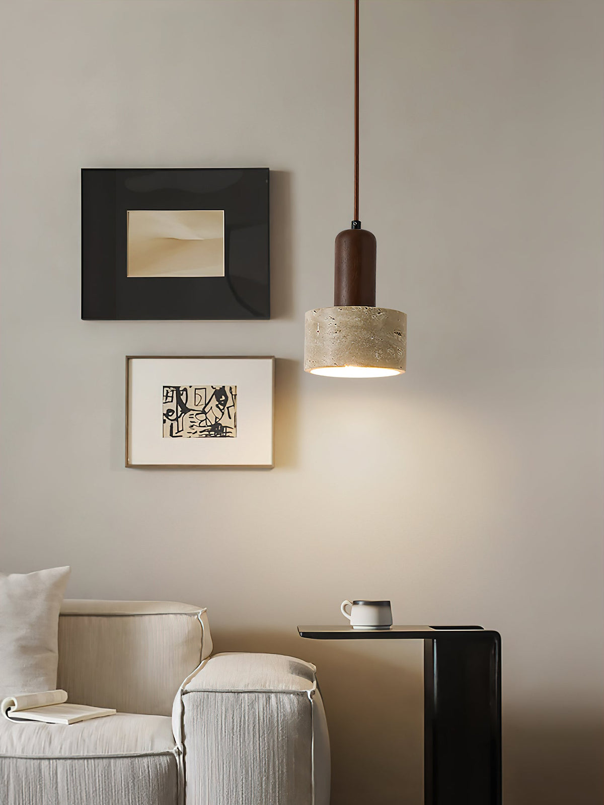 Jlynis Dual-Material Travertine Pendant Light