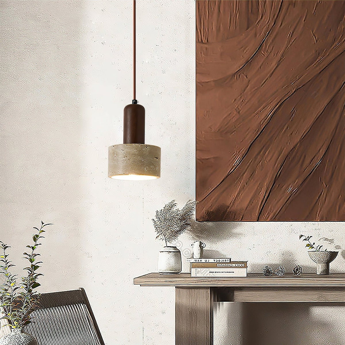 Jlynis Dual-Material Travertine Pendant Light