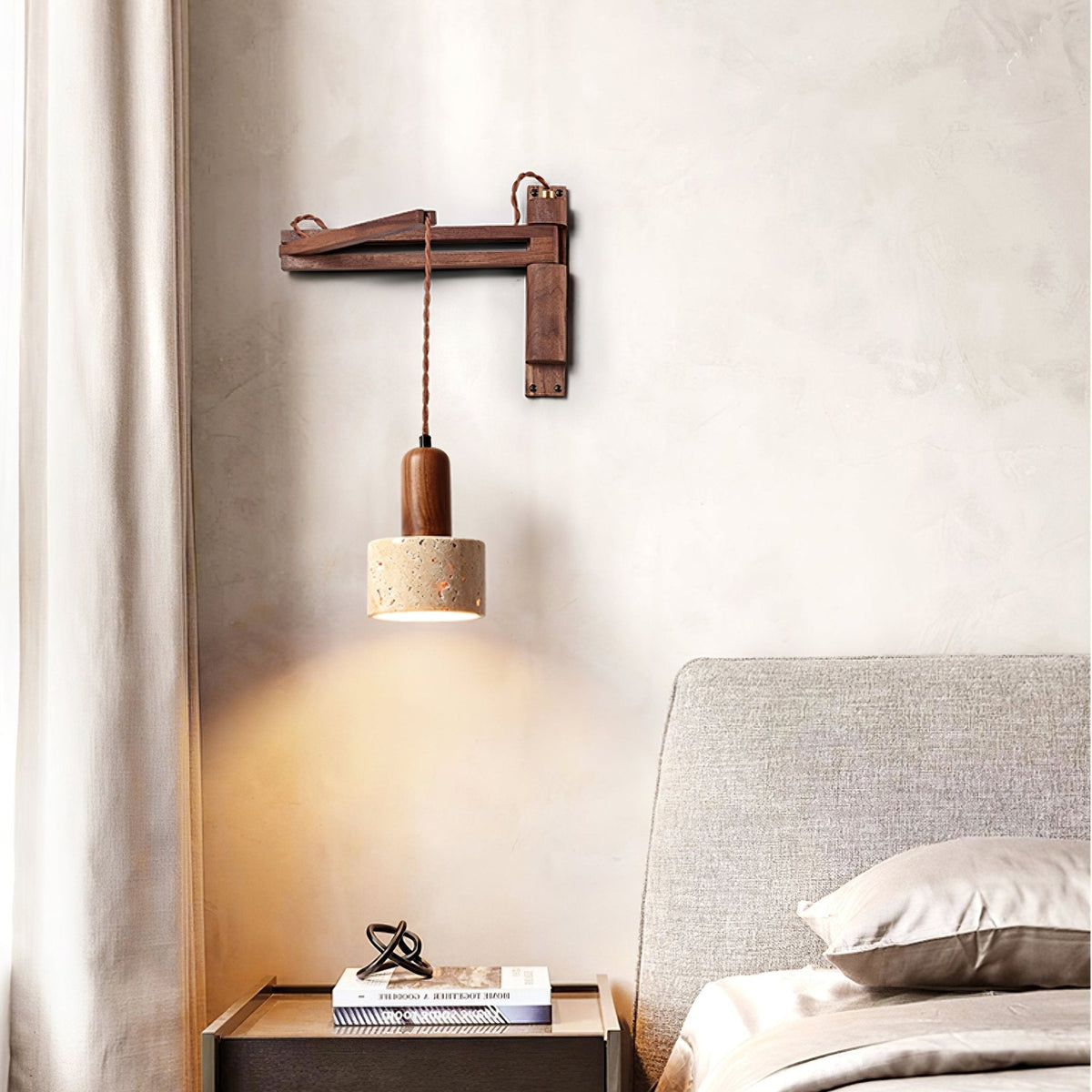 Noreenne Travertine Swing Arm Wall Lamp Plug-in