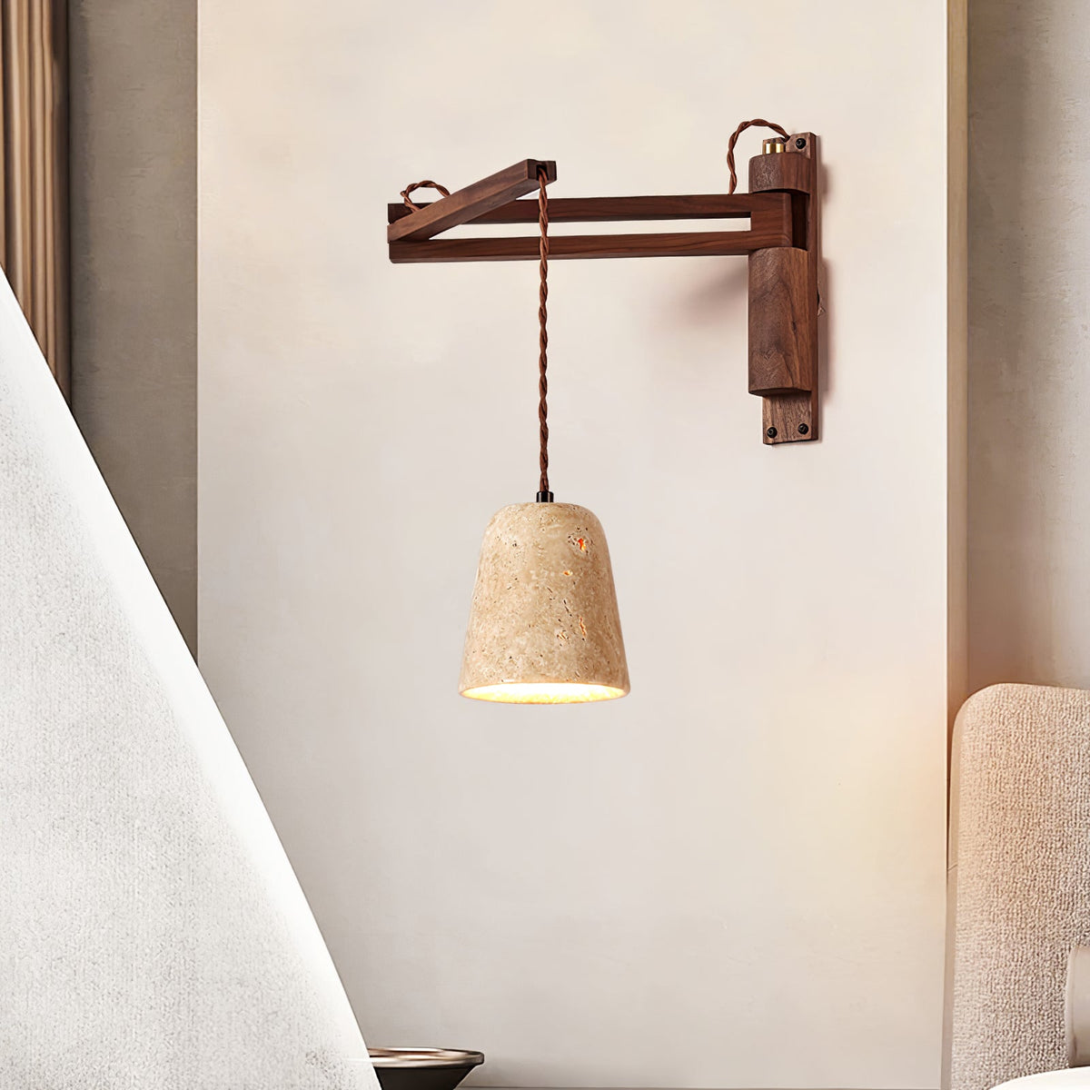 Noreenne Travertine Swing Arm Wall Lamp Plug-in