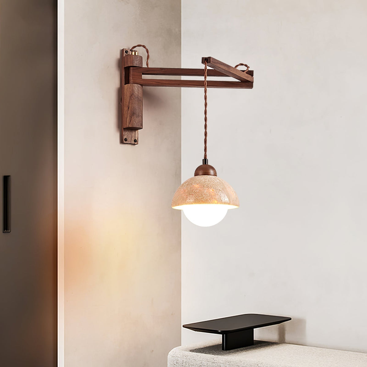 Noreenne Travertine Swing Arm Wall Lamp Plug-in
