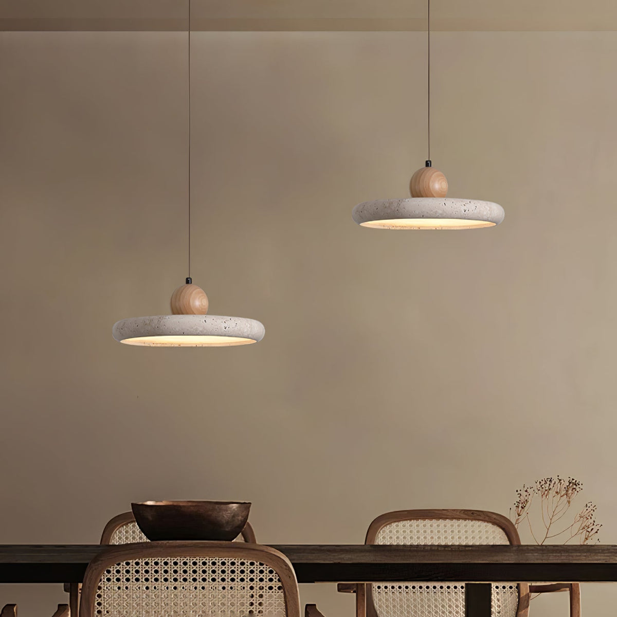 Fiona Travertine & Wood Pendant Light