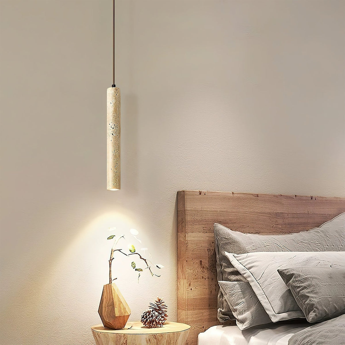 Sular Cylindrical Travertine Pendant Light