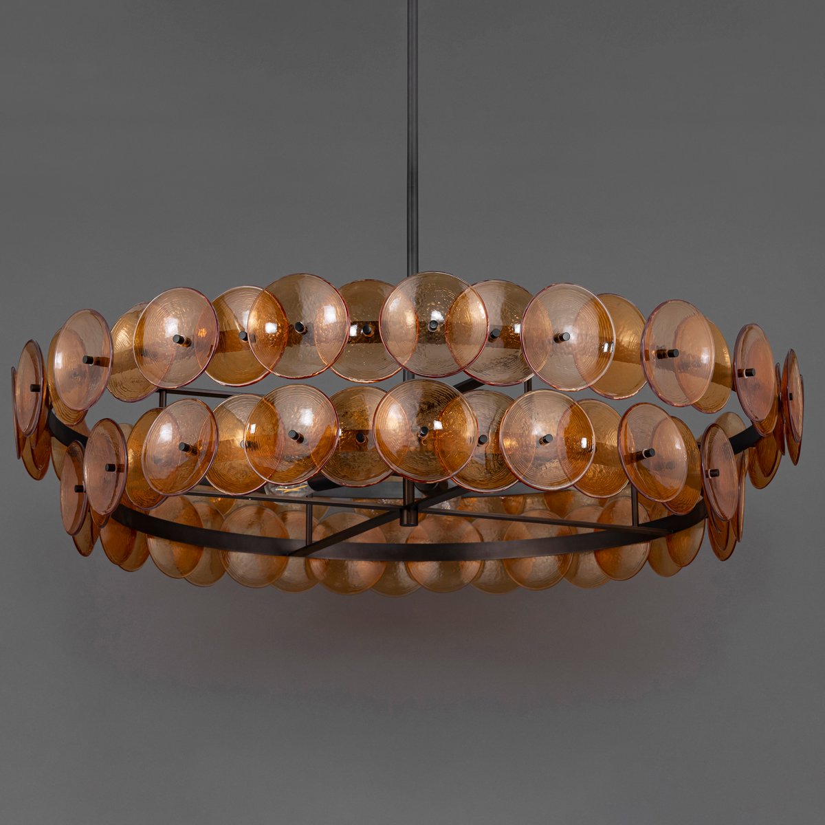 Celalora Chandelier Amber Pressed Glass Disc Round