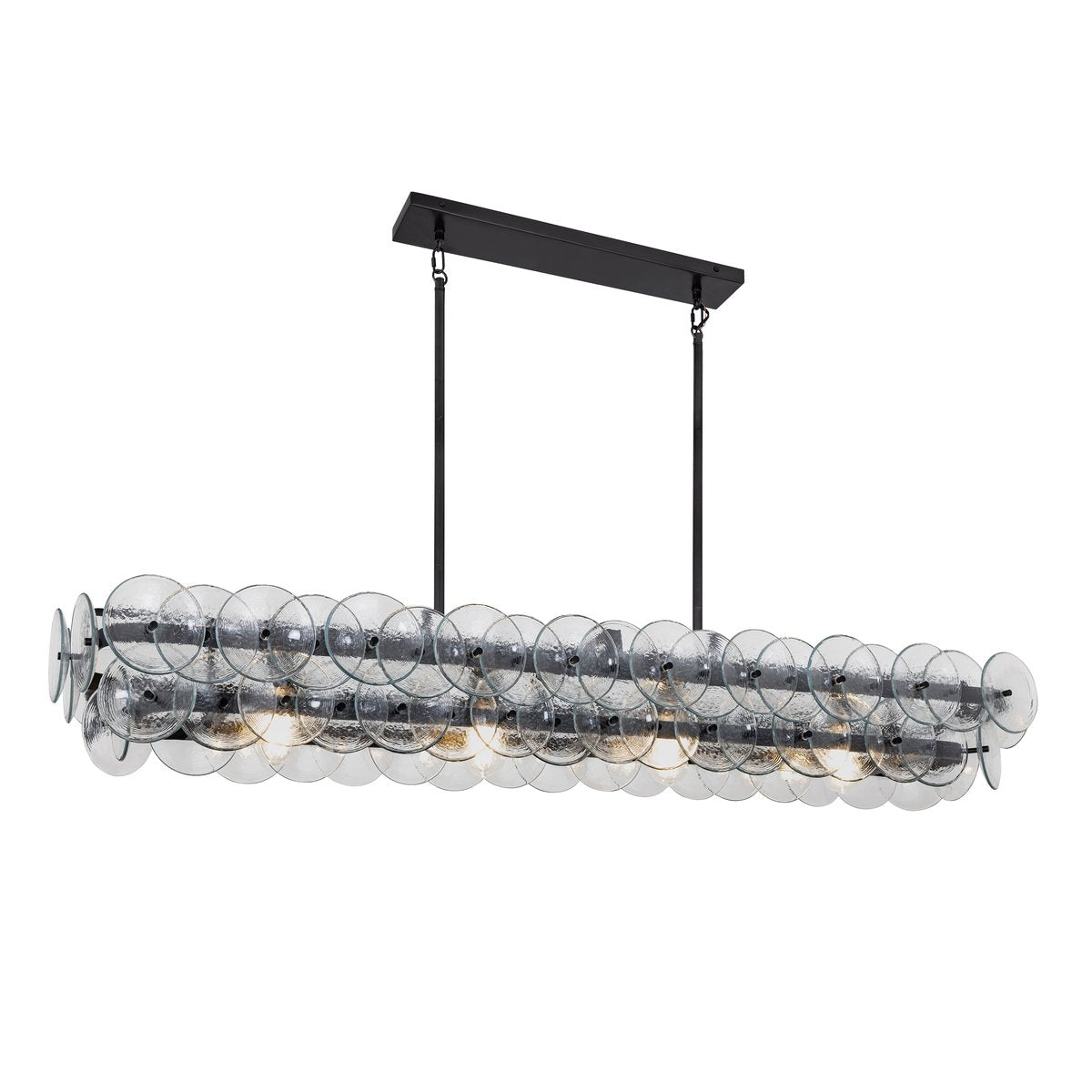Veleniel Chandelier Linear Amber Pressed Glass Disc Modern