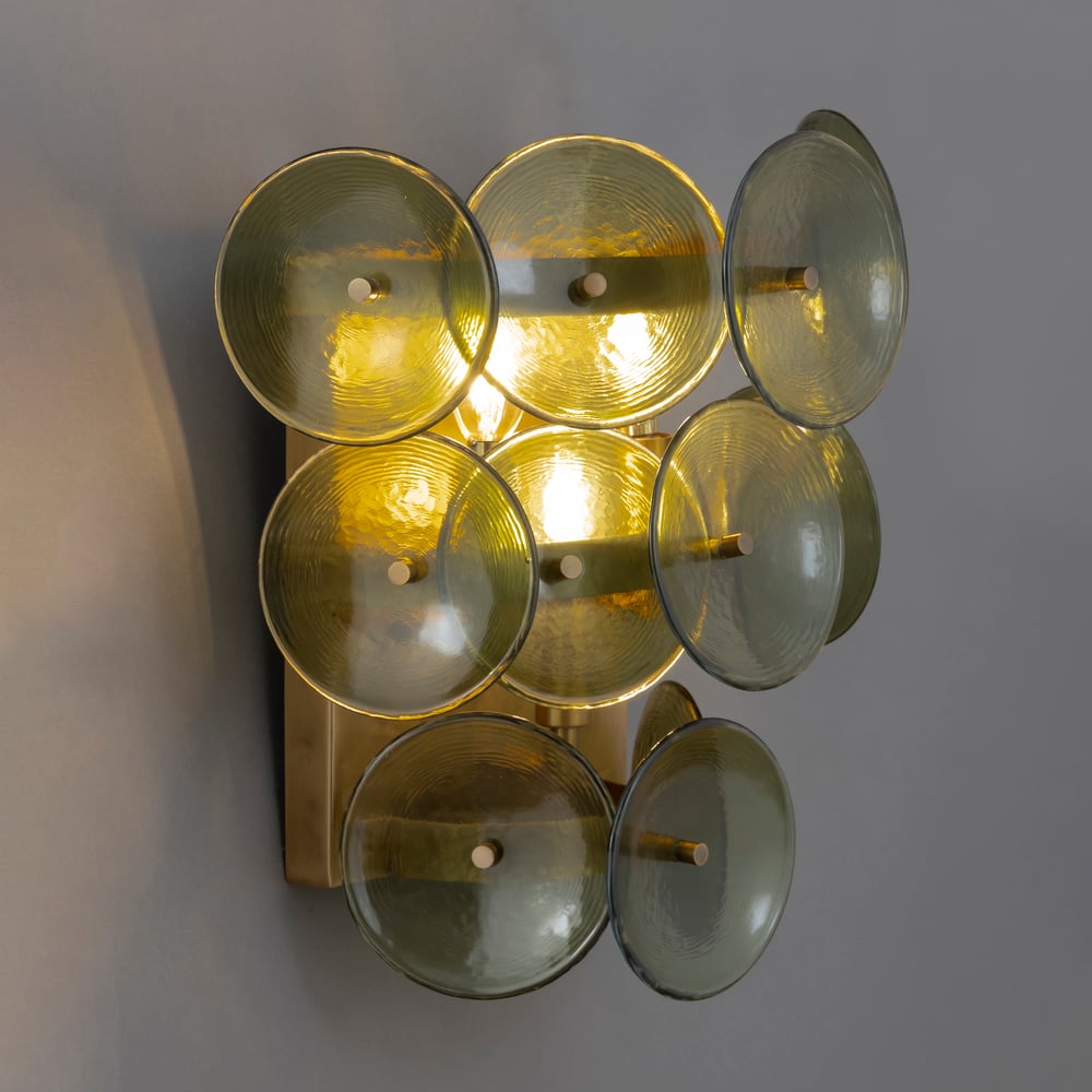Taroe Wall Sconce Pressed Glass Disc Vintage Amber