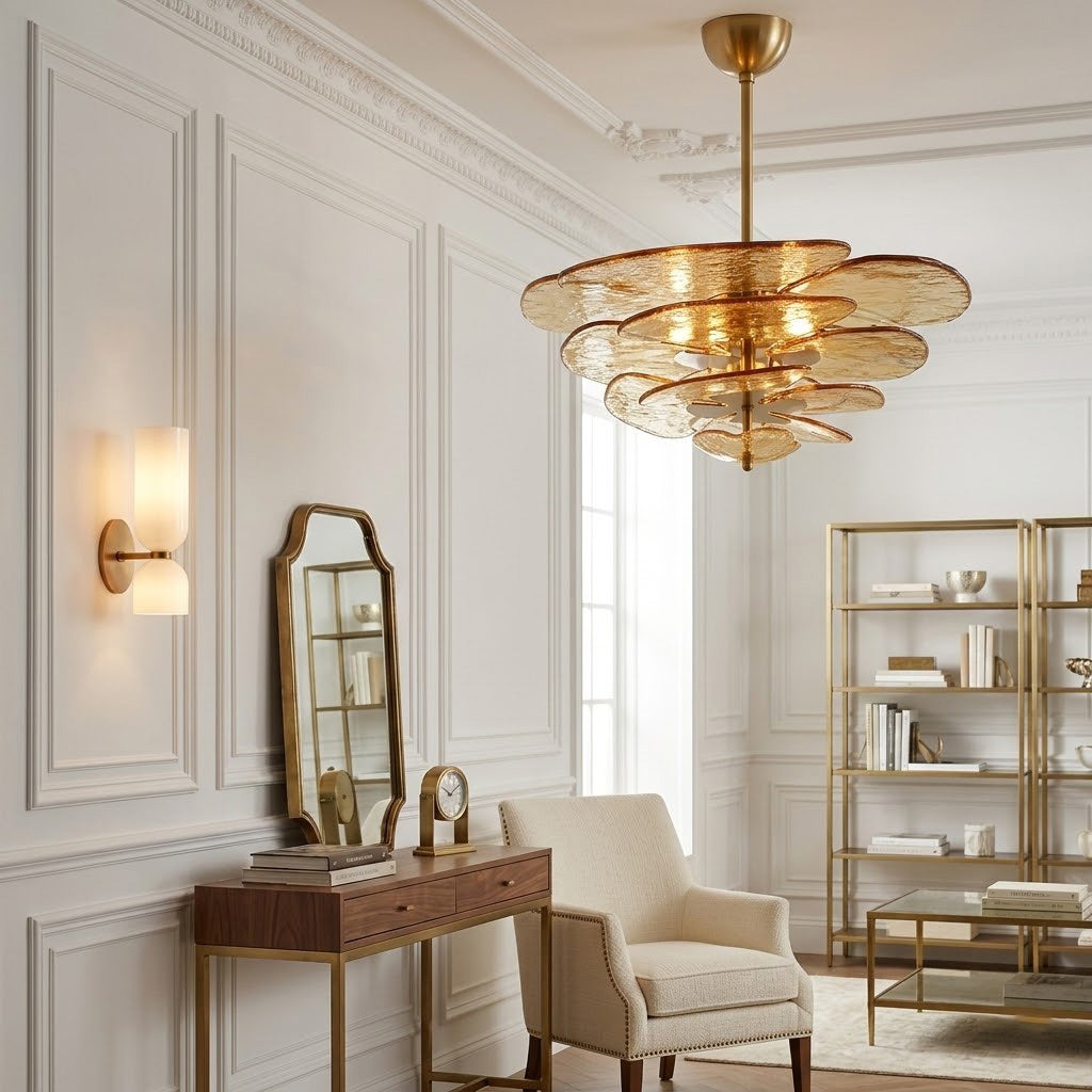 Giby Lotus Leaf Layered Glass Chandelier