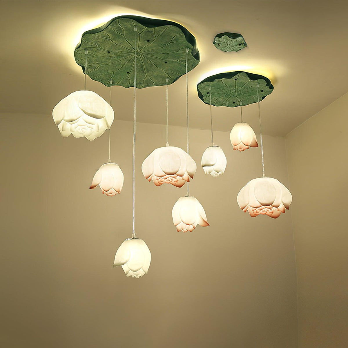 Rivinira Chandelier Lotus Floral Pendant Pink White 7-Light