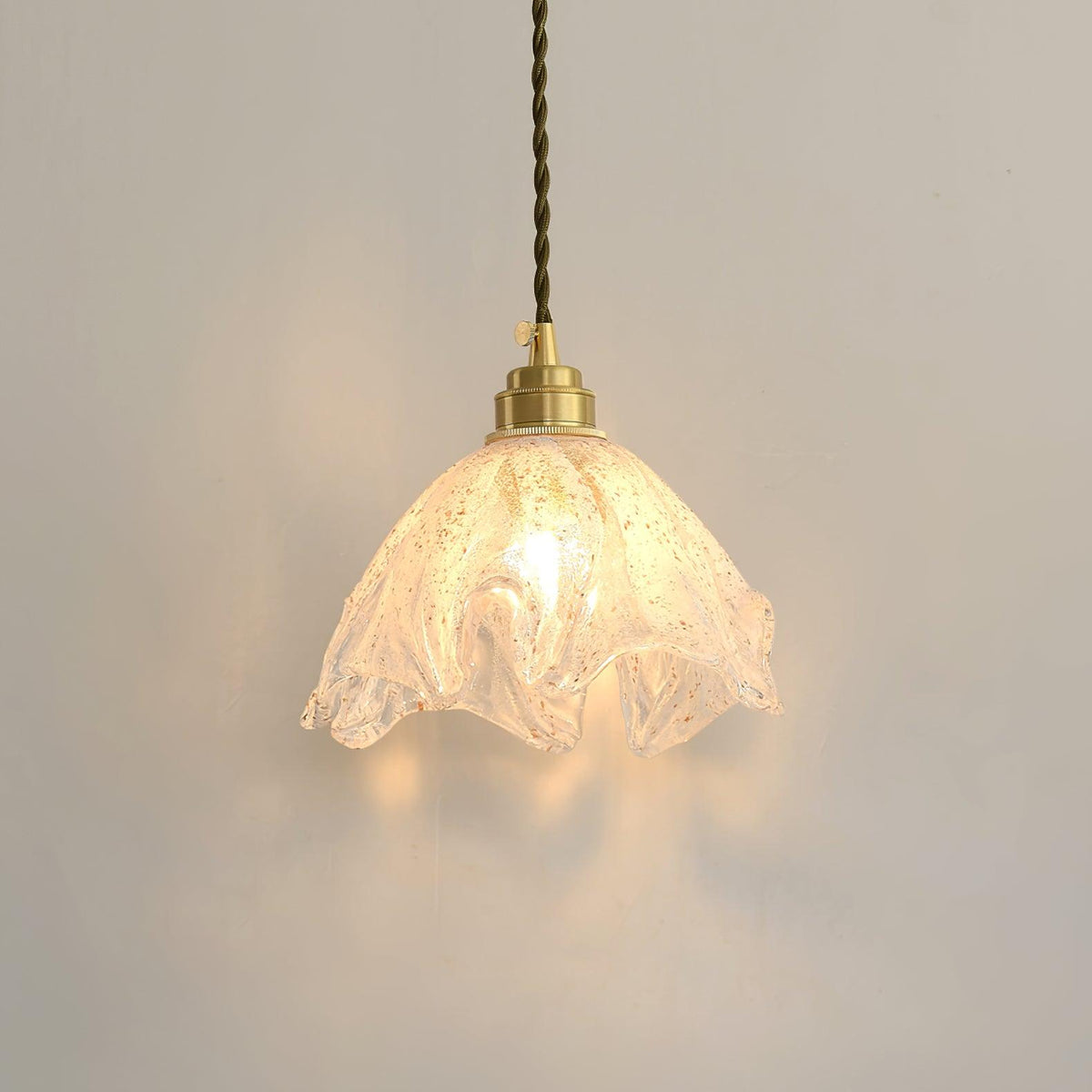 Deveny Pendant Lamp Brass Ruffled Glass Lotus Vintage