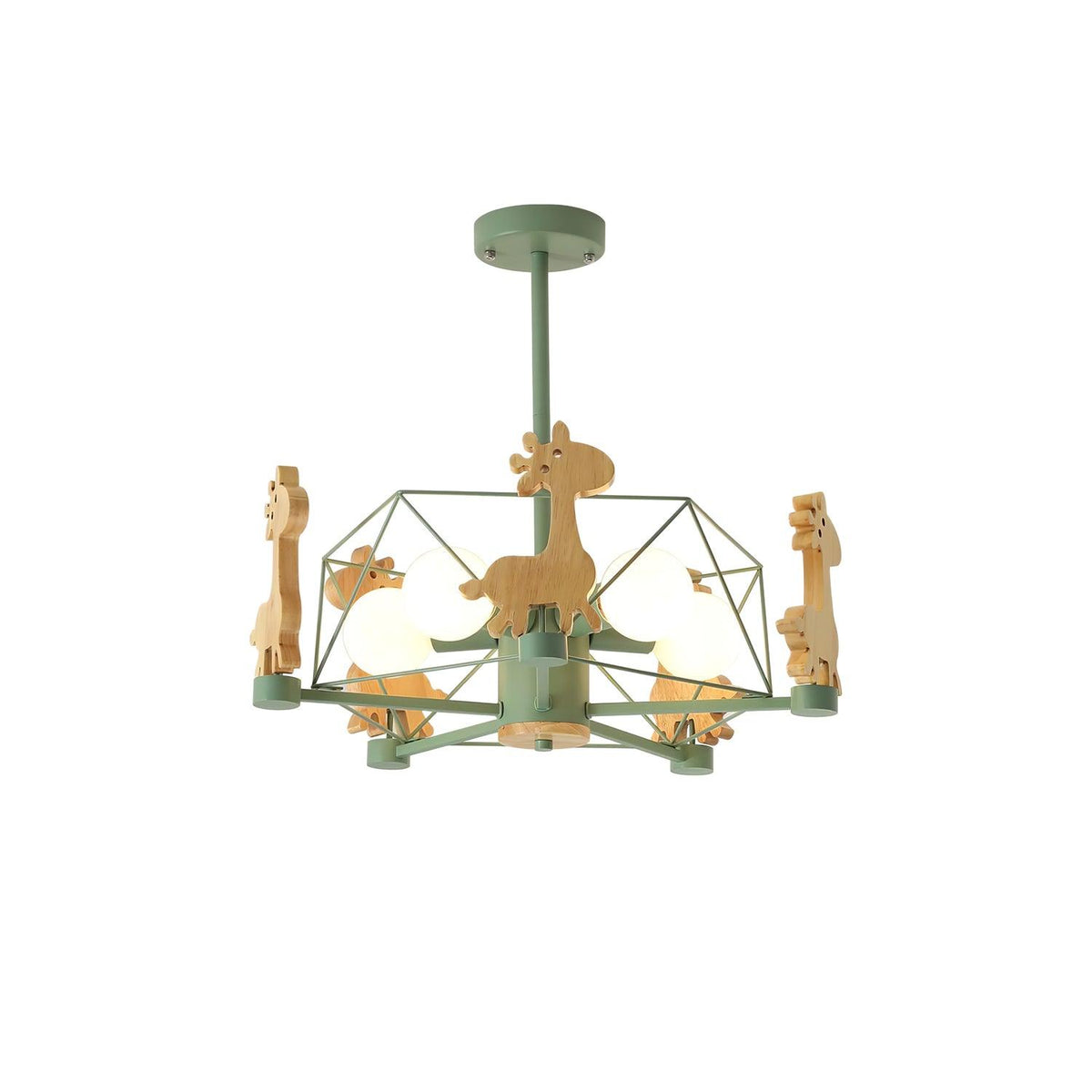 Rinelian Chandelier Lovely Deer Wooden Green & Pink