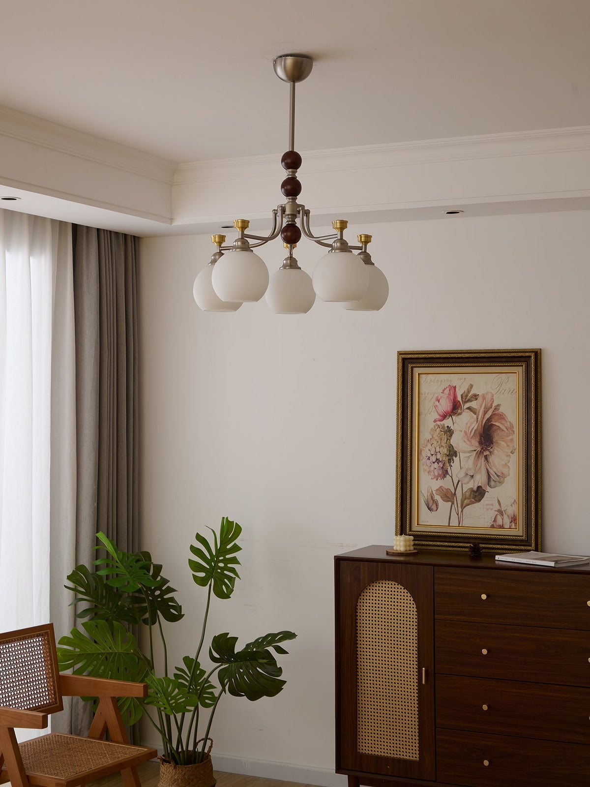 Eursoria Traditional Art Orb Wood Glass Chandelier