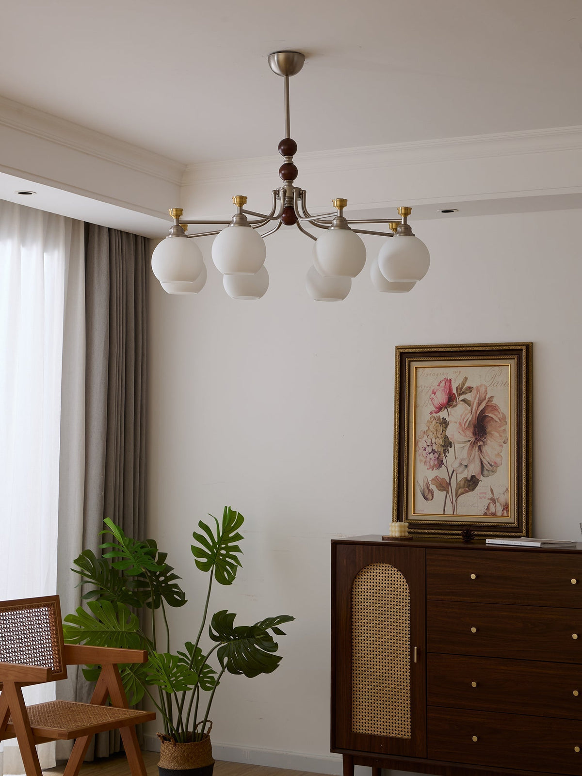 Eursoria Traditional Art Orb Wood Glass Chandelier