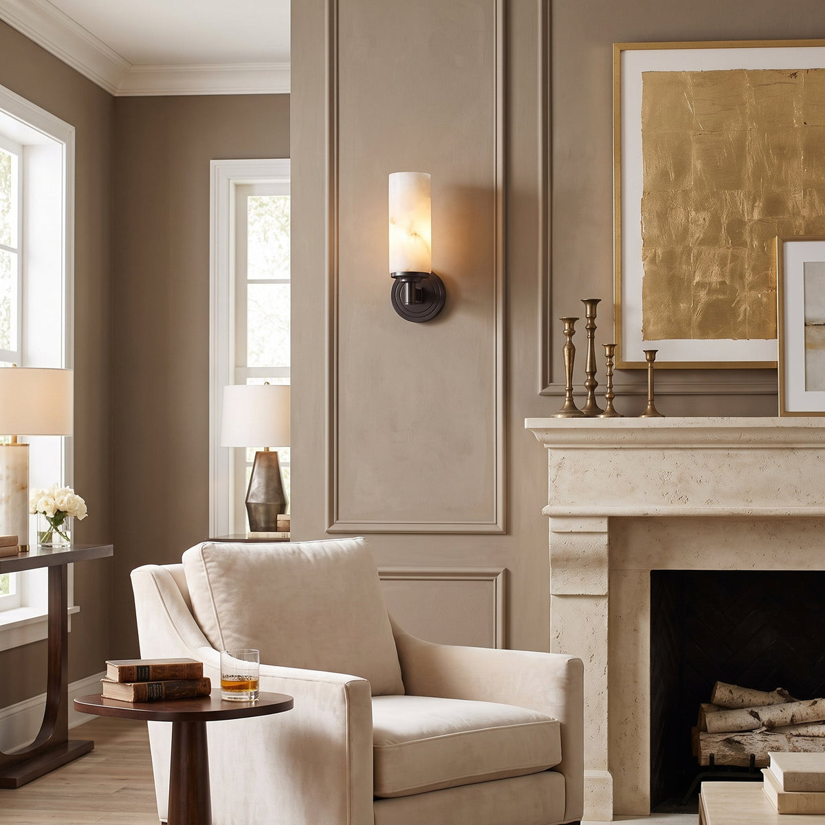 Navenford Alabaster Cylinder Wall Sconce