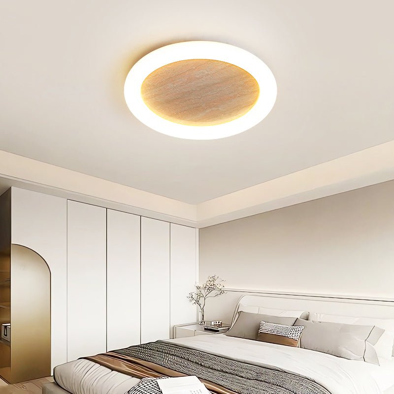Kaia Minimal Yellow Travertine Halo Ceiling Light