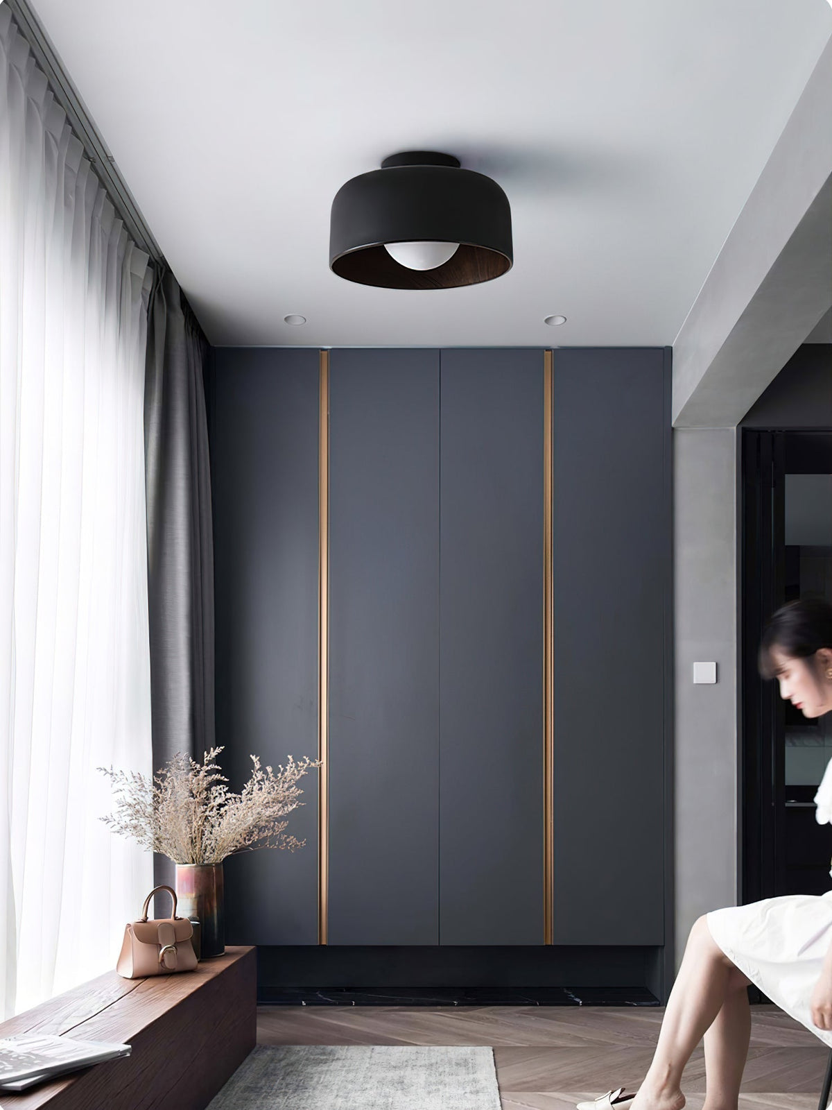 Bina Wood Round Flush Mount Ceiling Light