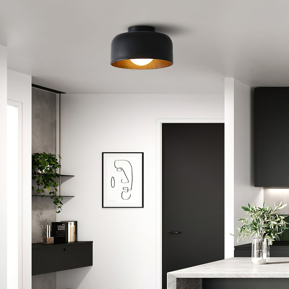 Bina Wood Round Flush Mount Ceiling Light