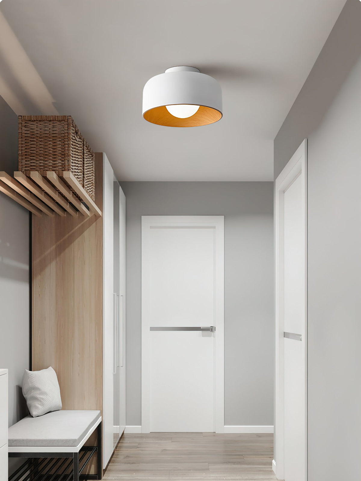 Bina Wood Round Flush Mount Ceiling Light