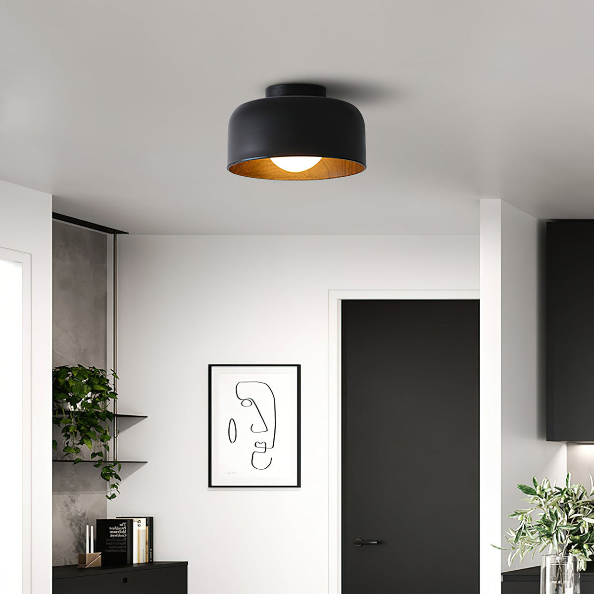 Bina Wood Round Flush Mount Ceiling Light
