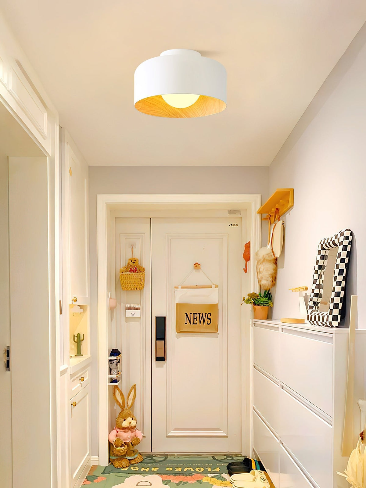 Bina Wood Round Flush Mount Ceiling Light