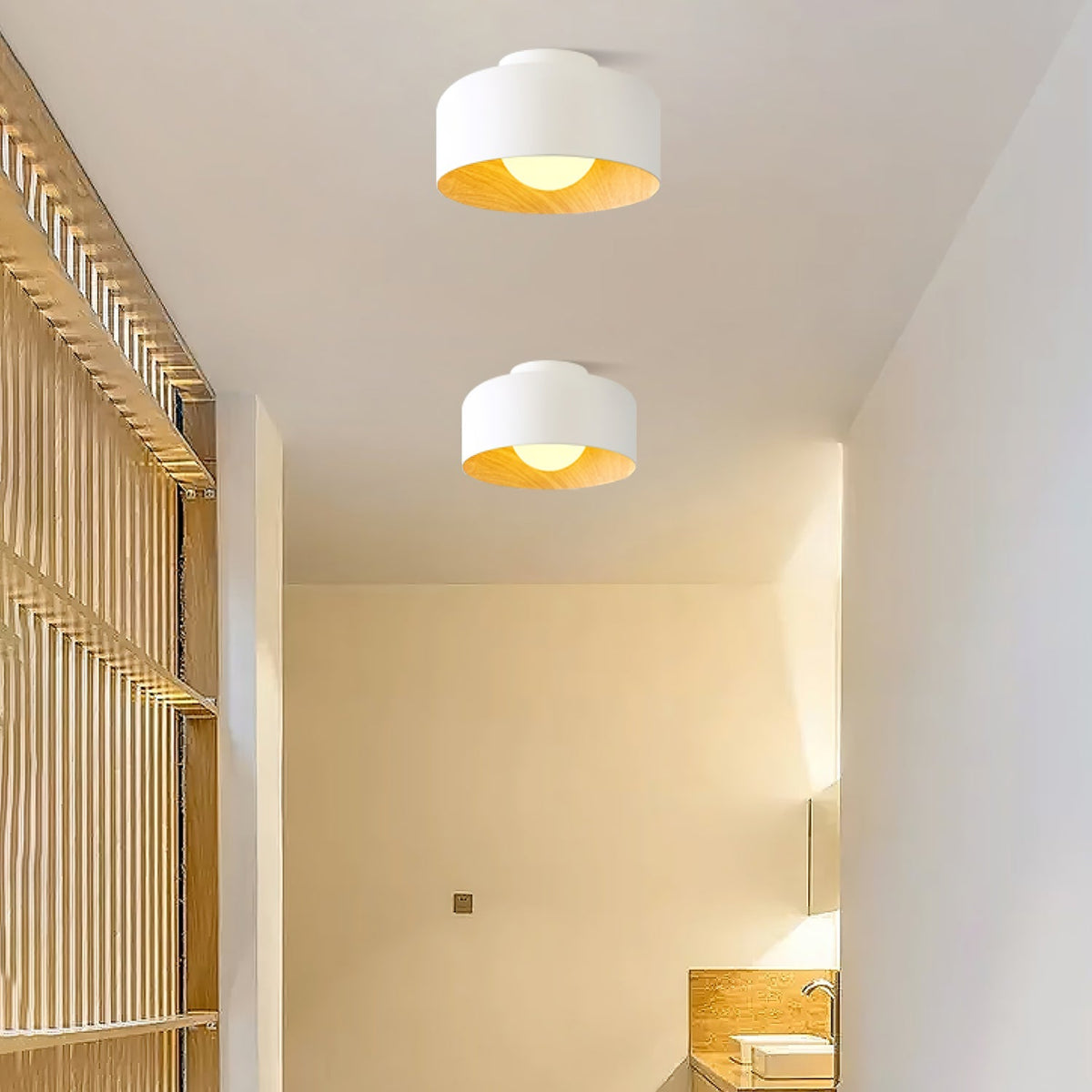Bina Wood Round Flush Mount Ceiling Light