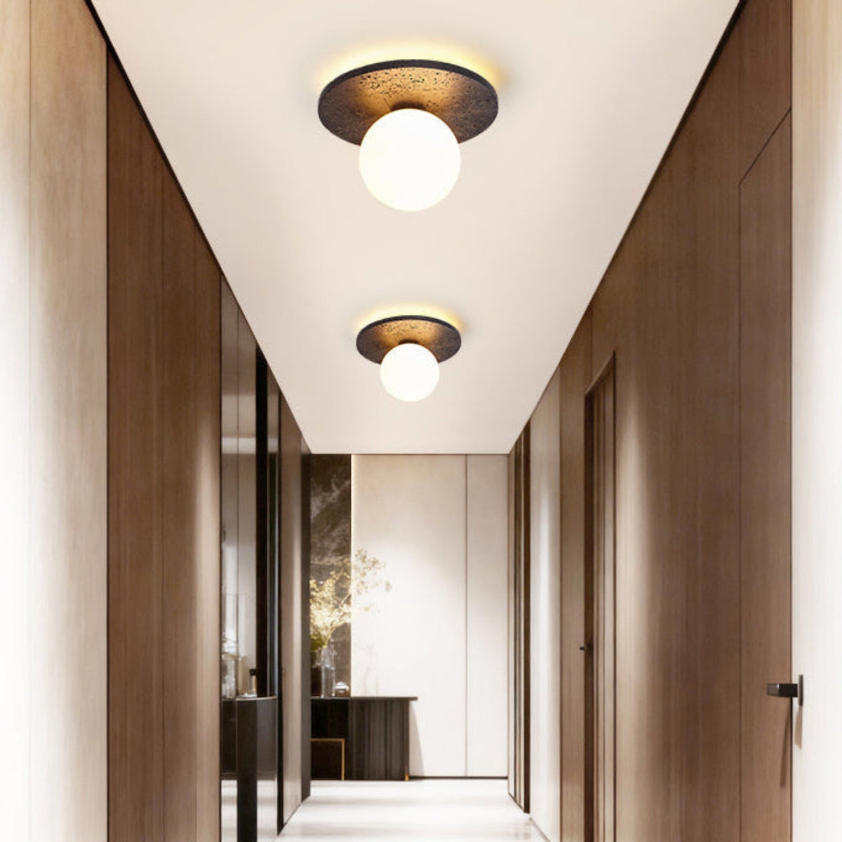 Otto Black Travertine Globe Ceiling Lamp