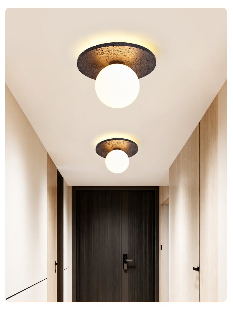 Otto Black Travertine Globe Ceiling Lamp