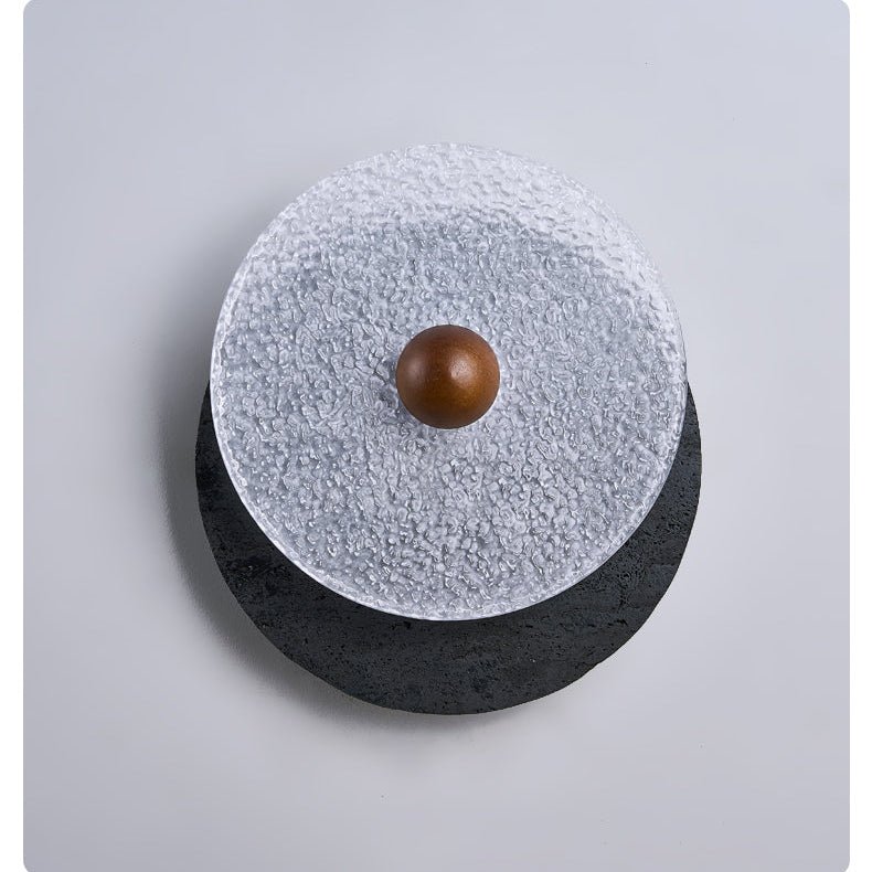 Valalaine Textured Black Travertine Glass Disc Wall Lamp