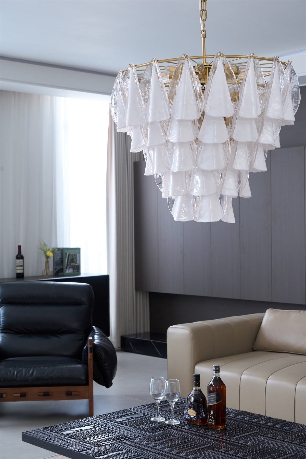 Eiririel Chandelier White Leaf Glass Layered Modern