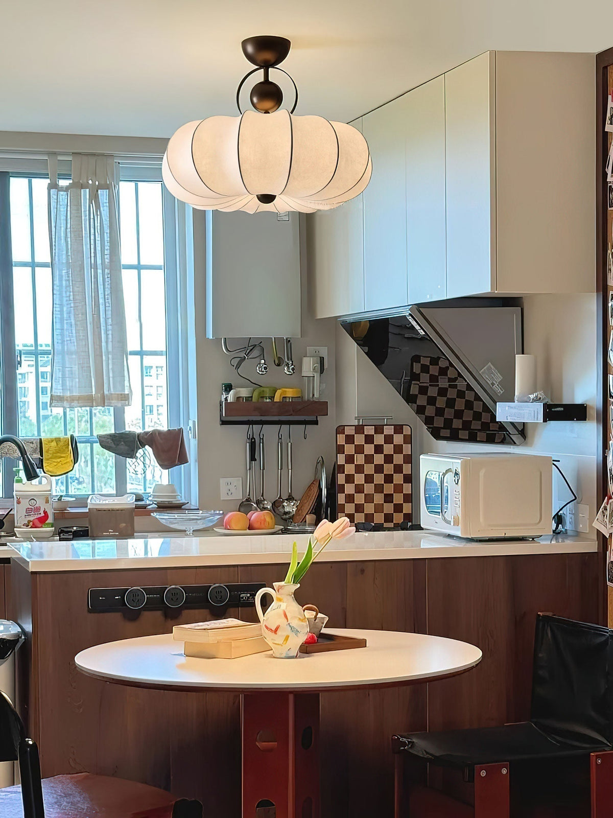 Yunshui Petal Fabric Bronze Pendant Light