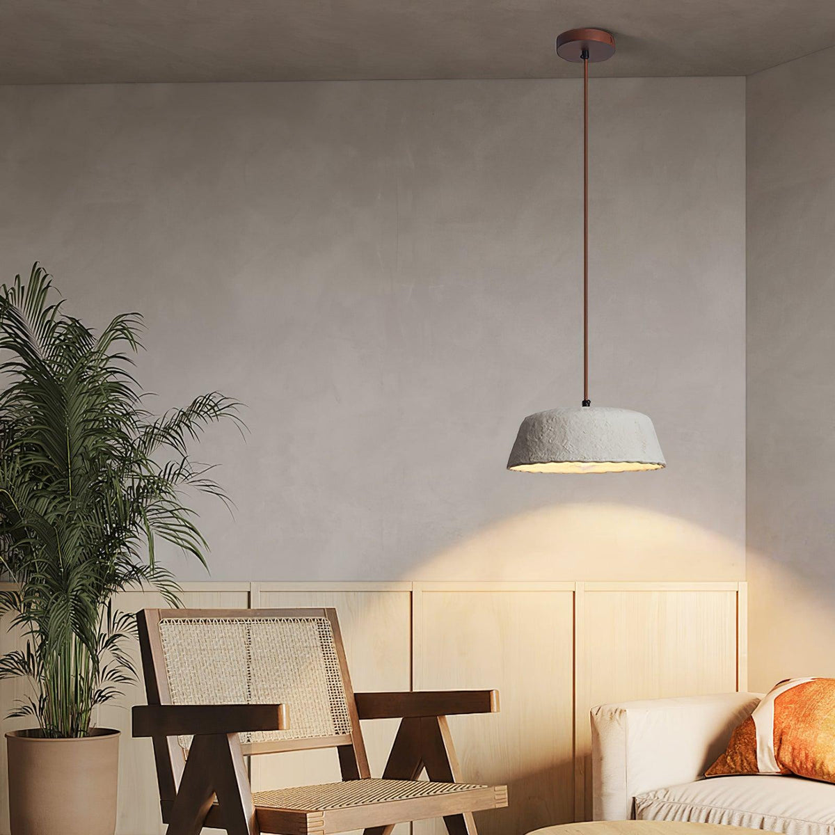 Stone Contemporary Wood Pendant Lamp