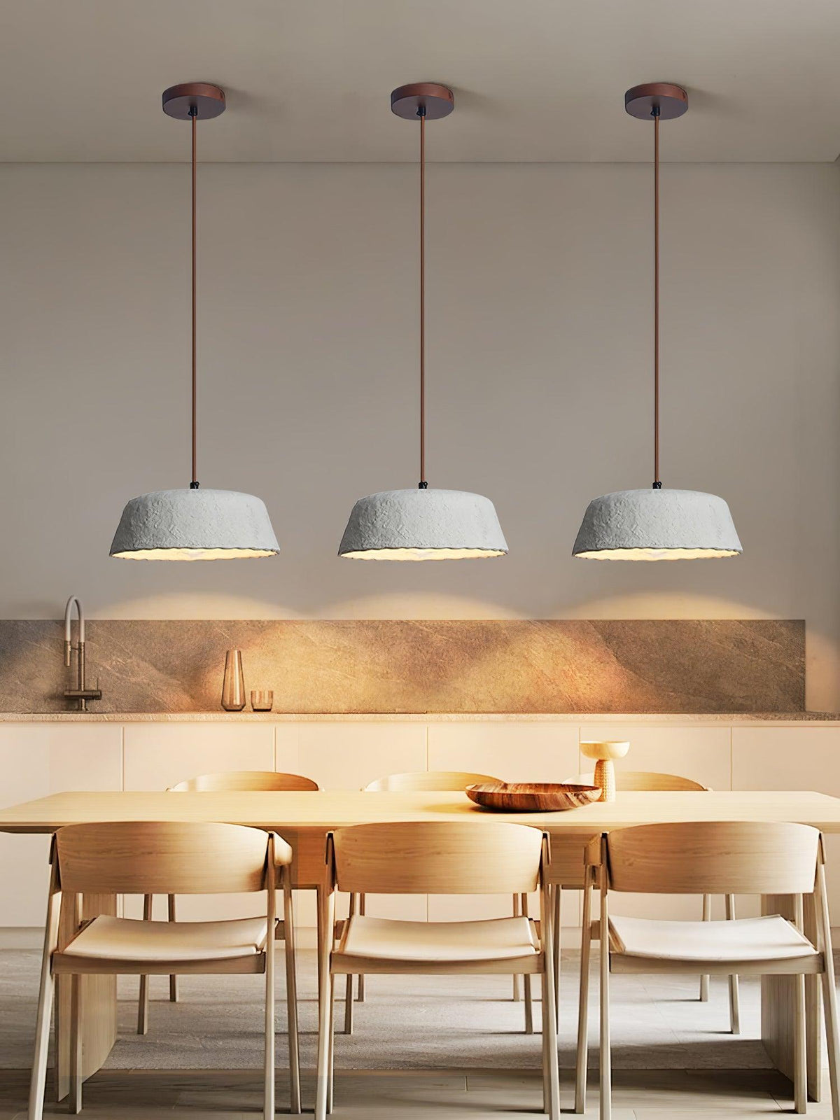 Stone Contemporary Wood Pendant Lamp