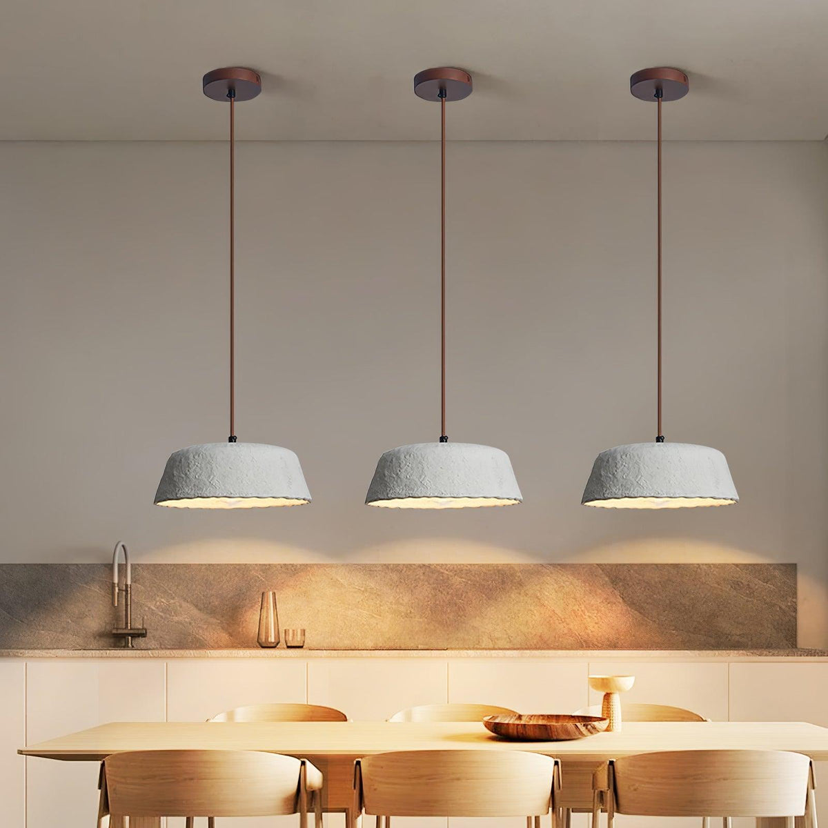 Stone Contemporary Wood Pendant Lamp