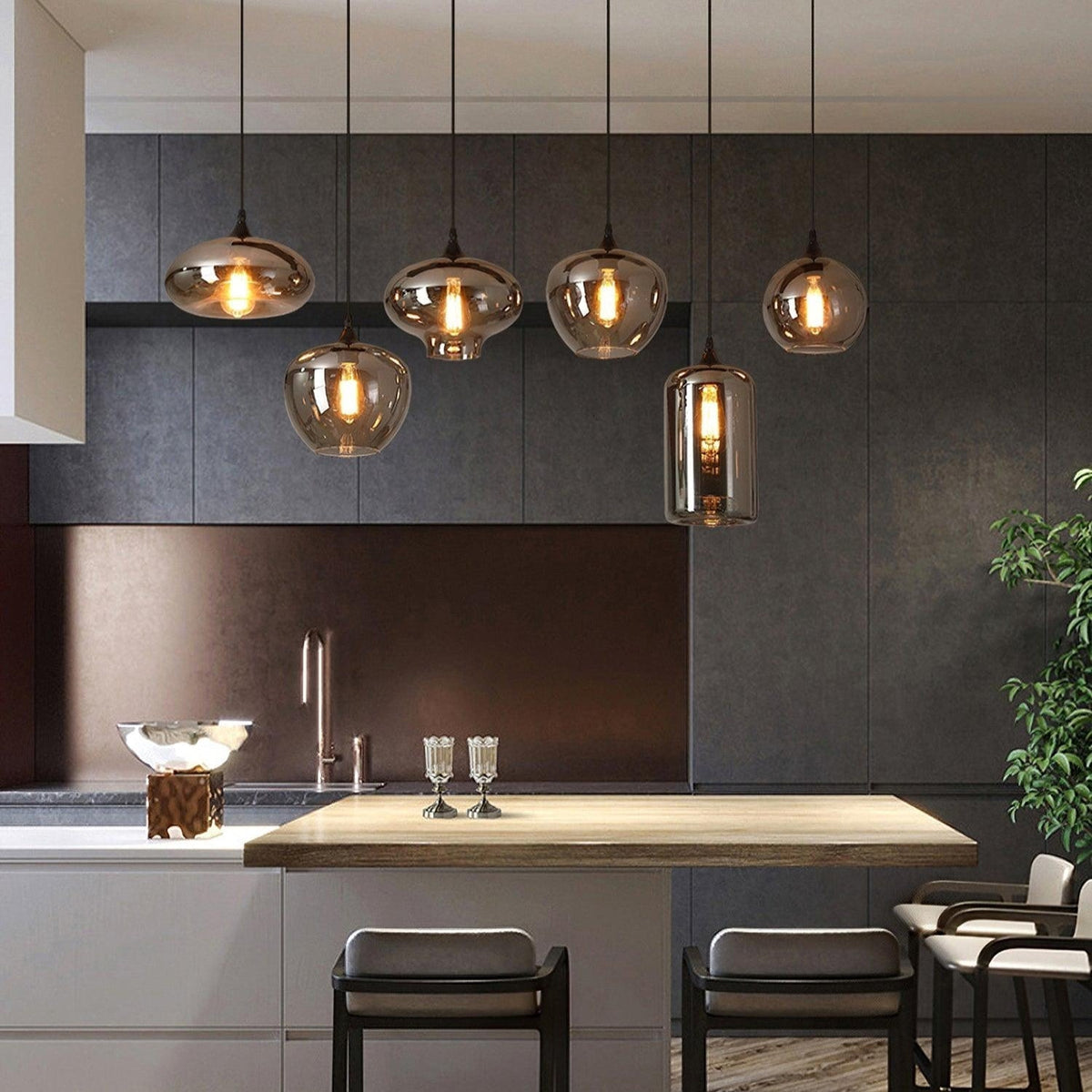 Gabrielle Minimalist Bottle Glass Pendant Light Smoke Gray