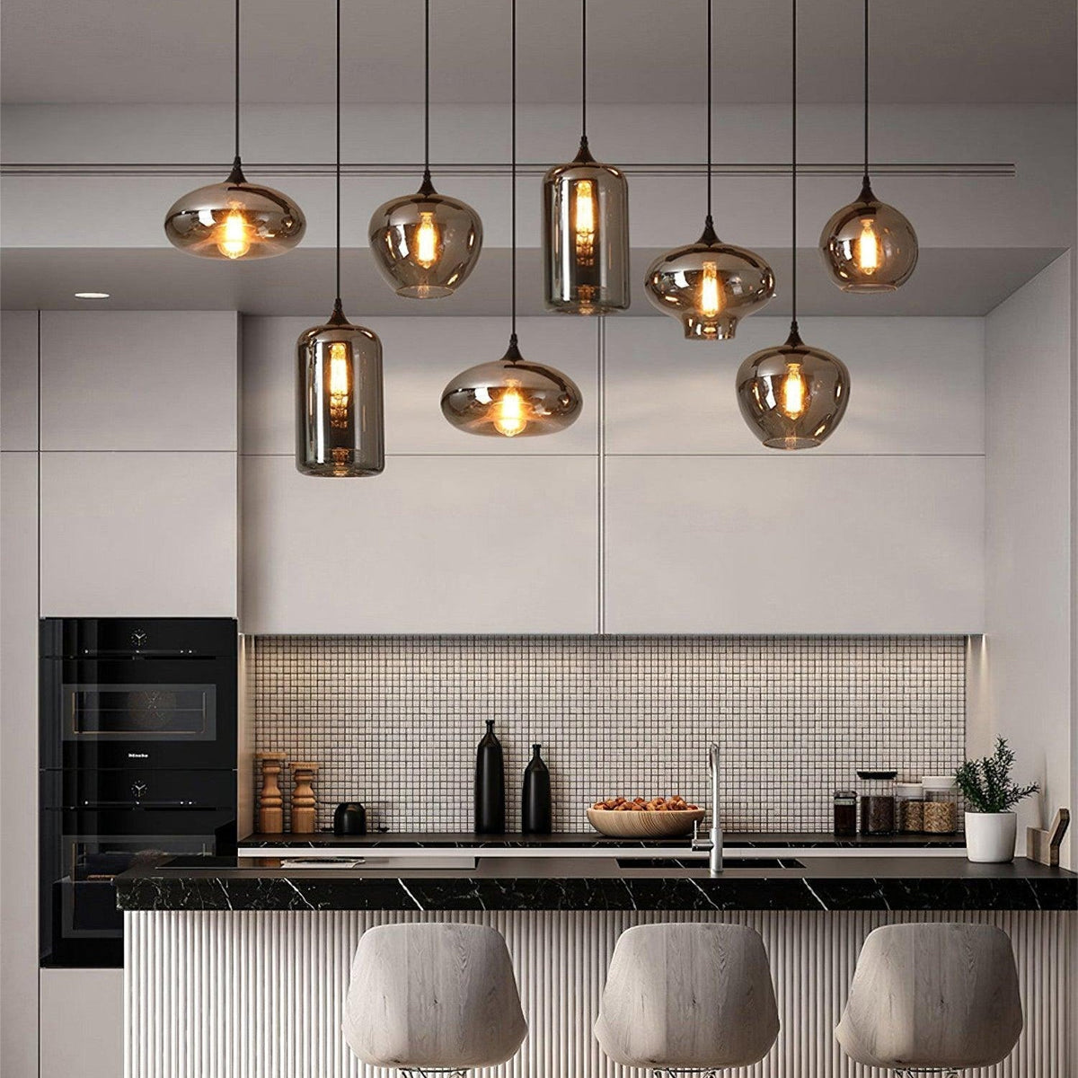 Tevely Glass Industrial Chic Pendant Light