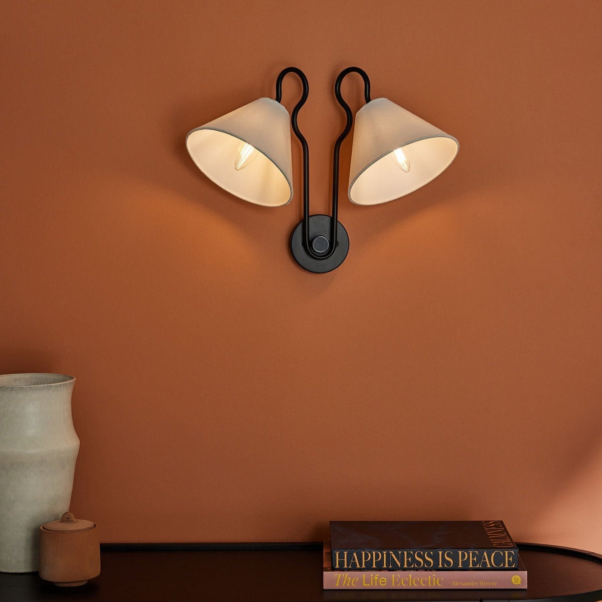 Paloma Double White Cone Shades Wall Lamp Fabric