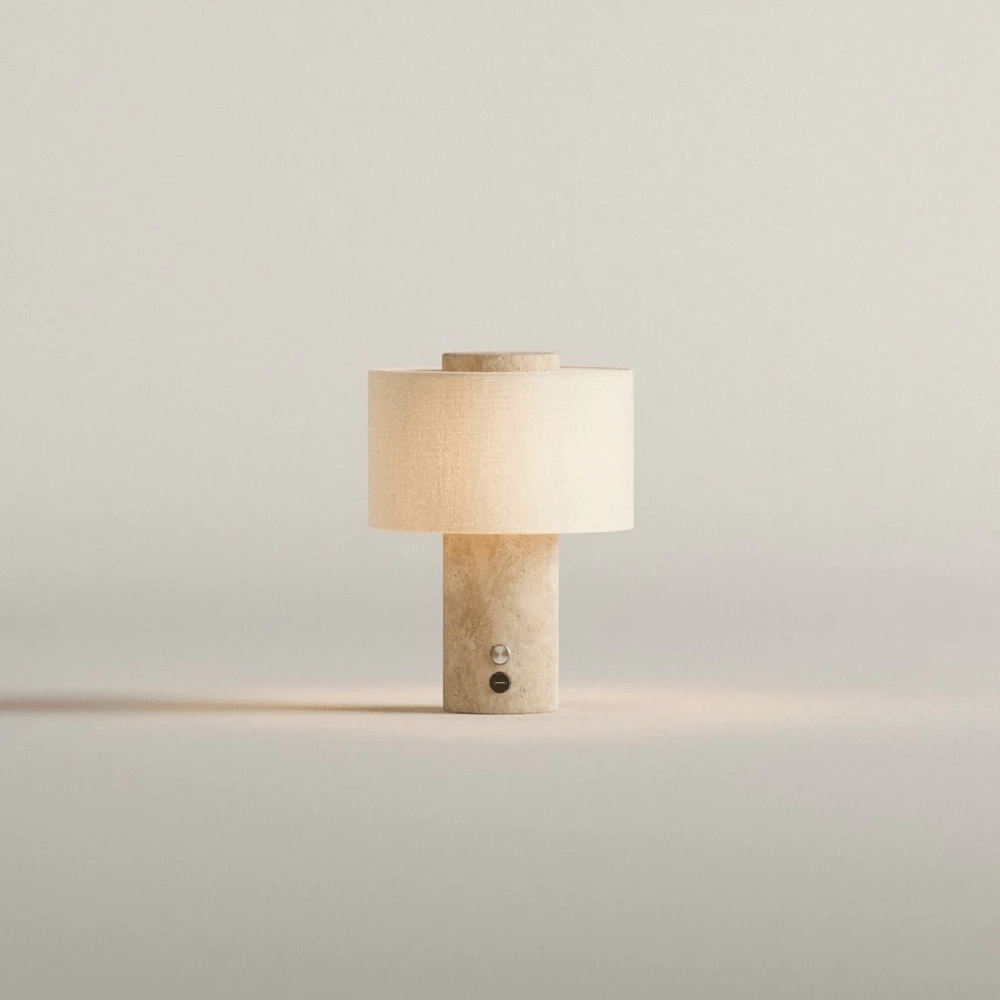 Kalvy Cylindrical  Travertine Marble Table Lamp