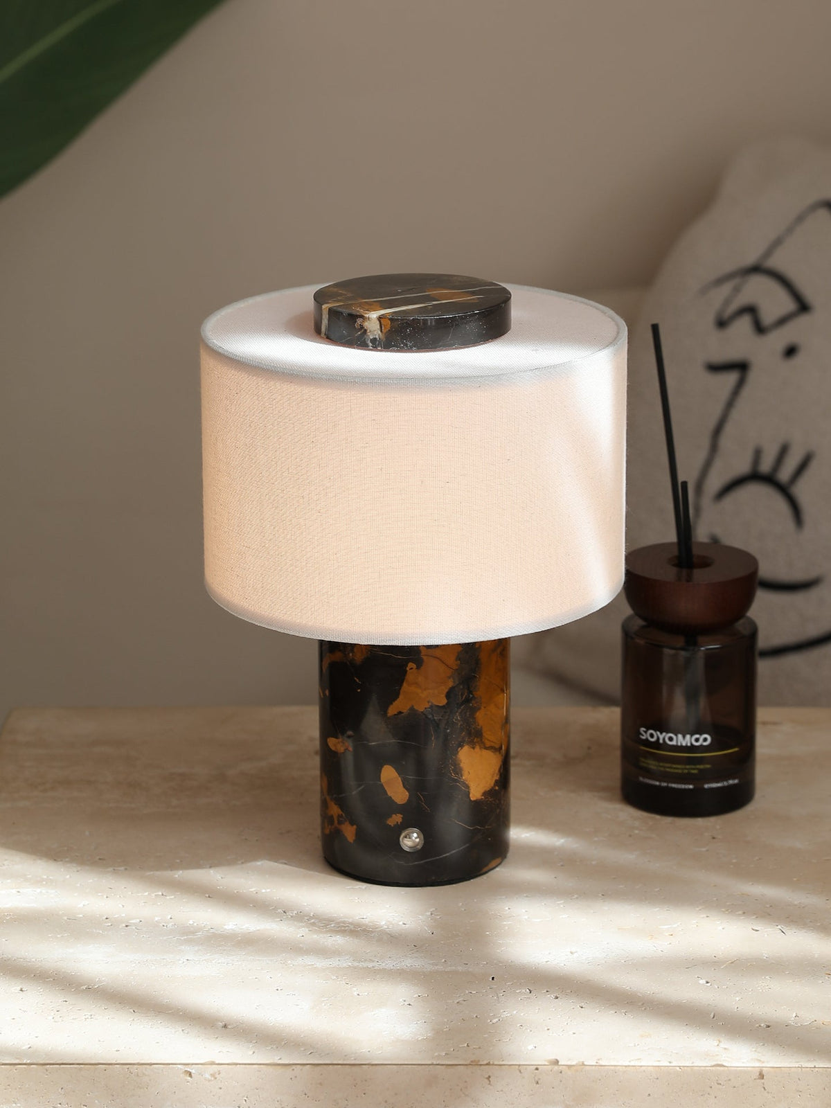 Kalvy Cylindrical  Travertine Marble Table Lamp
