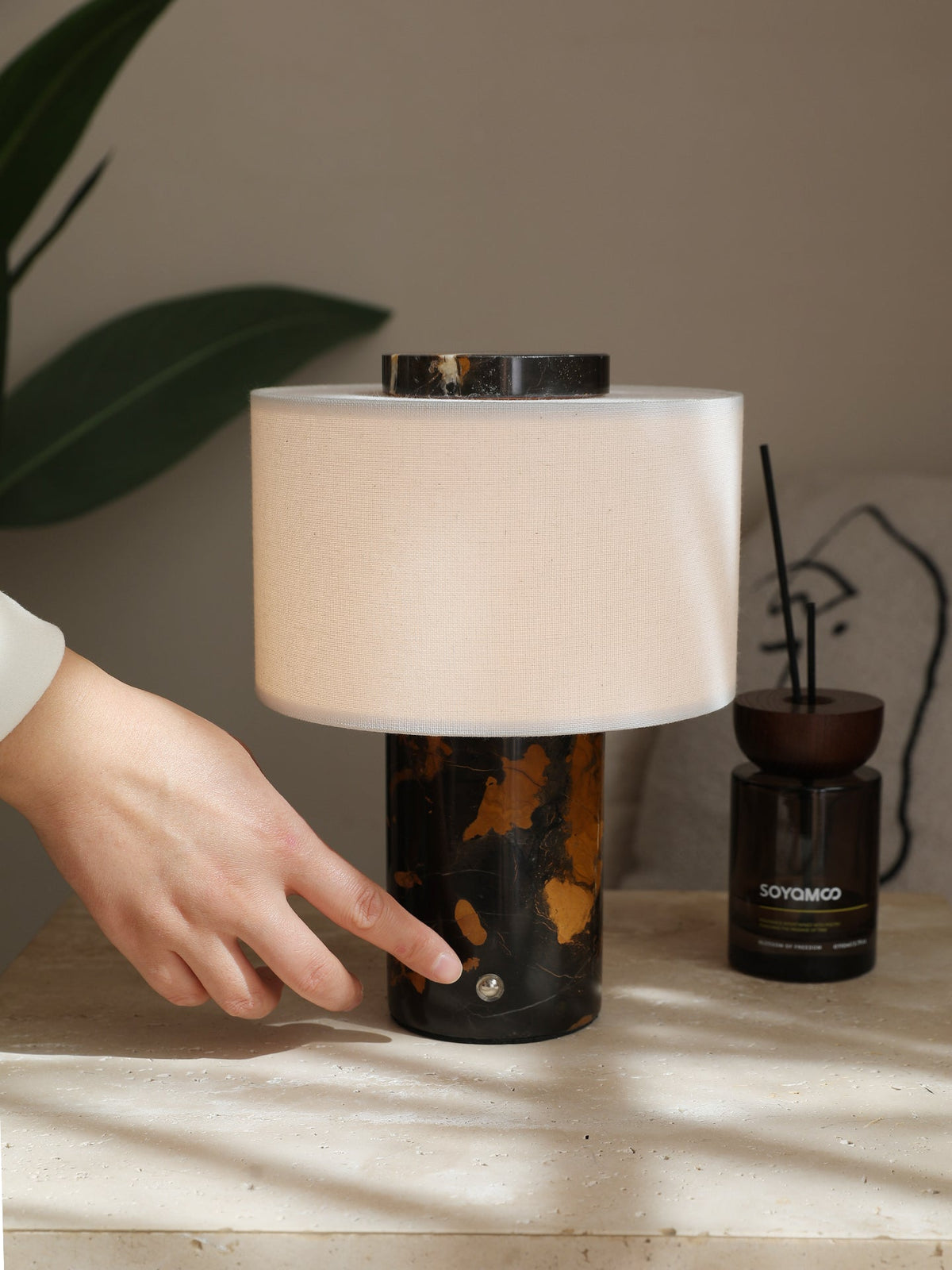 Kalvy Cylindrical  Travertine Marble Table Lamp