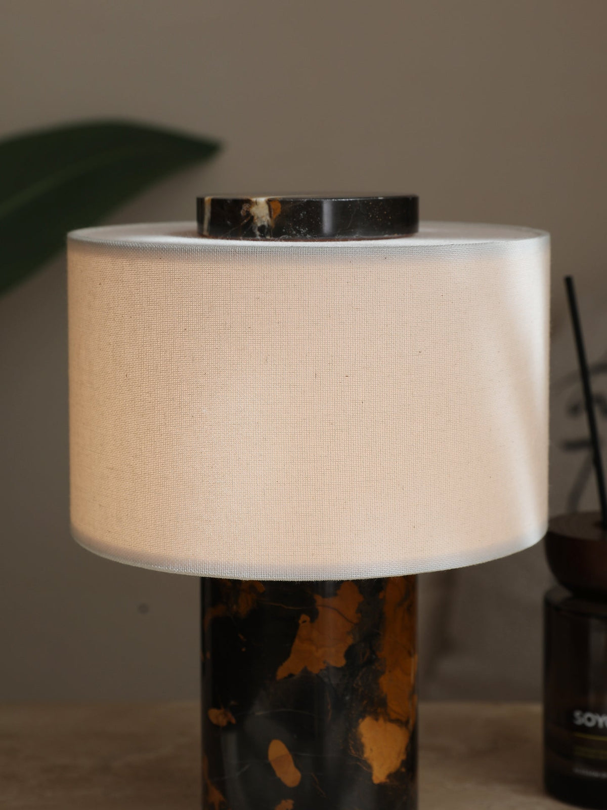 Kalvy Cylindrical  Travertine Marble Table Lamp